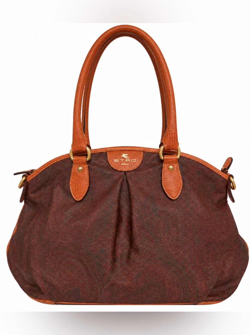 Etro Brown Paisley Leather Trim Shoulder Tote Bag